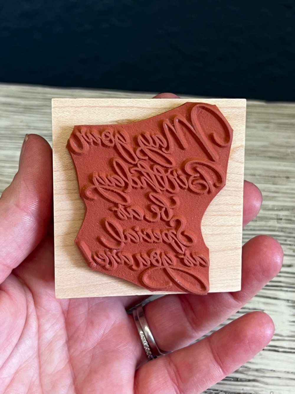 🆕 Wooden Sentiment Stamp – Red Script Birthday Message - Picture 4 of 4